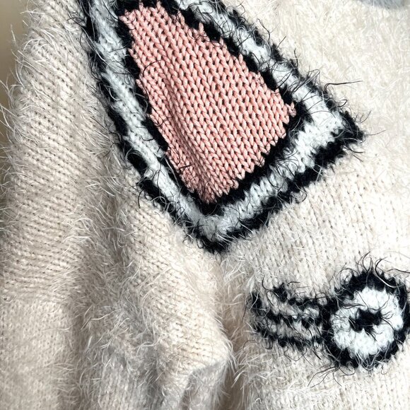 Wildfox Fuzzy Cat Sweater Size XS Cream Pink Faux Fur Wool Blend Animal Gift S - Picture 4 of 11